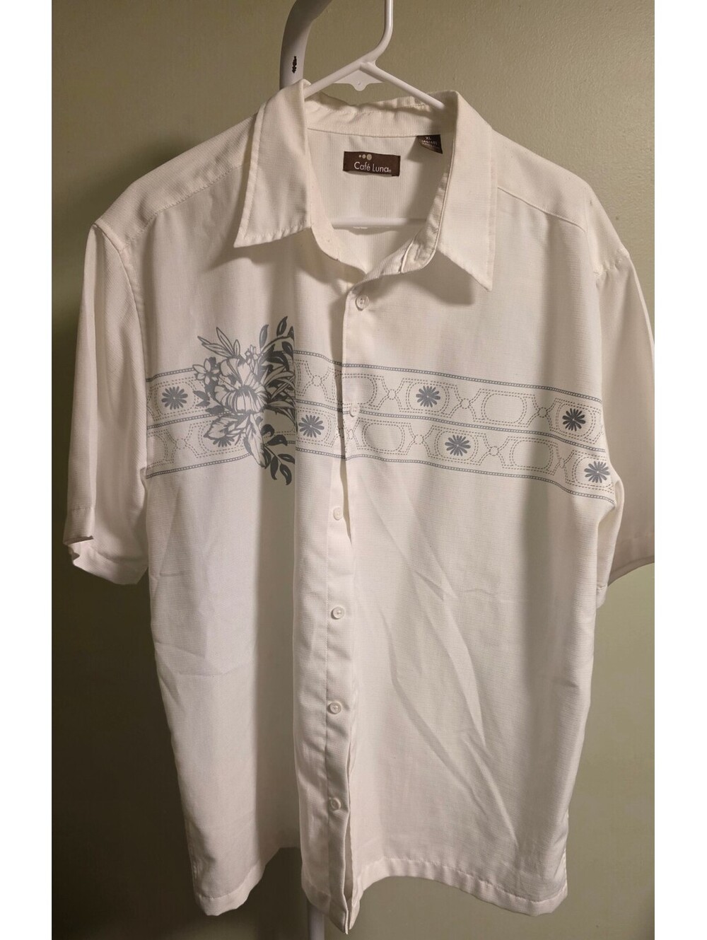 Cafe Luna White Short Sleeve Resort Vacation Beach Shirt Sz XL